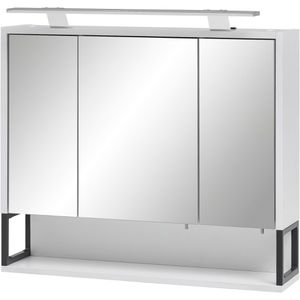 Schildmeyer Spiegelschrank Limone 146034, weiß, 70 x 66 x 16 cm (B/H/T), 3-türig, mit Steckdose & Beleuchtung