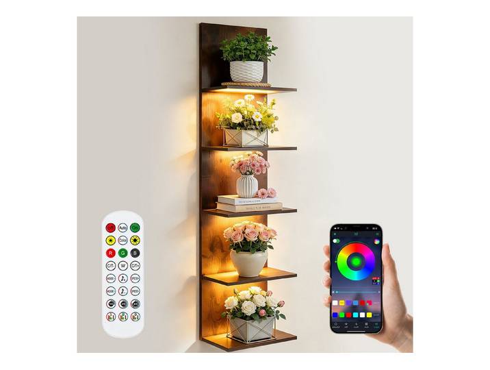 XERSEK Wandregal Bücherregal mit RGB+IC Lauflicht, Hängeregal Wandboard 30×18×117cm, Wandboard Aufbewahrung & Zeigen von Kopfhörer Modelle Duft Dekoartikel