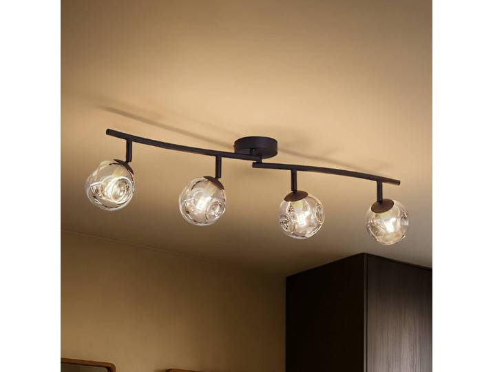 Lindby Deckenleuchte Valentina, grau/schwarz, 4-flg., Glas Valentina Lindby, dimmbar, schwarz, für Wohn- / Esszimmer, Metall, Modern