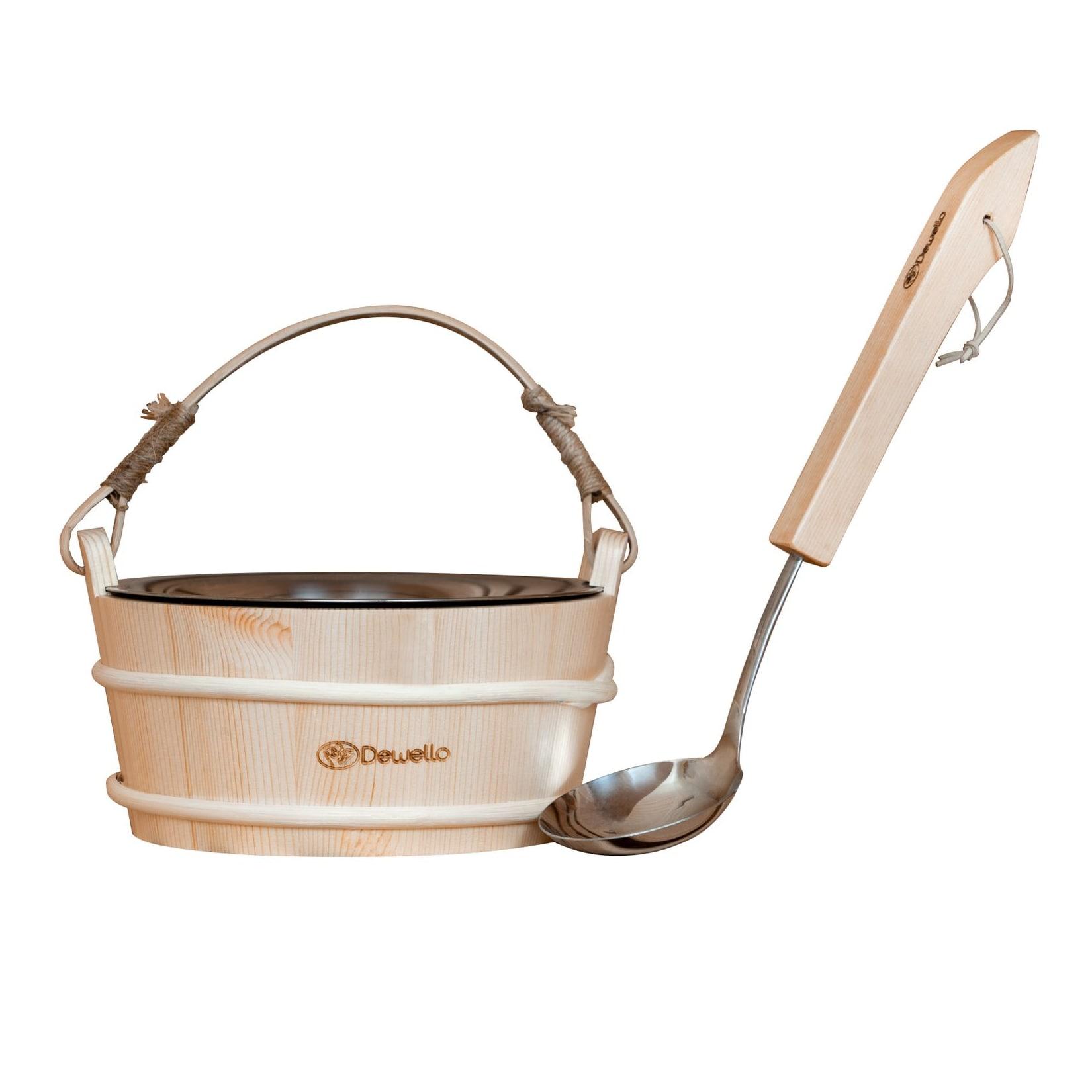 Dewello® Saunaeimer inkl. Kelle mit Edelstahleinsatz, Fassungsvermögen ca. 3 Liter, Hemlock-Holz, Bambusstreben