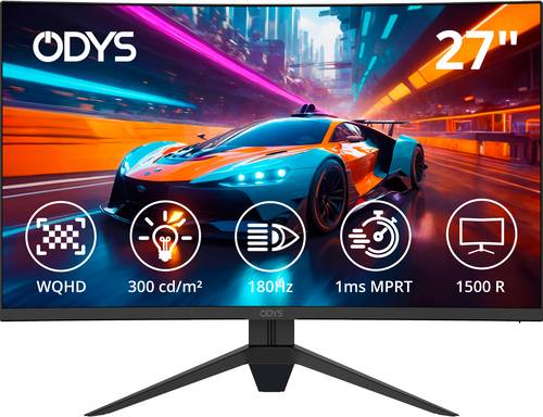 ODYS Q27-X LED-Monitor EEK F (A - G) 68.6cm (27 Zoll) 2560 x 1440 Pixel 16:9 1 ms HDMI 2.1, DisplayPort, Kopfhörer