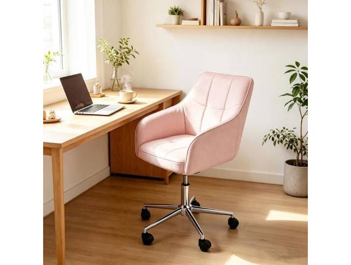 Chleby Fauteuil Bureau Simili-Cuir Rose Ergonomique Réglable Hauteur Pivotant 360° Accoudoirs Bureau Domicile Coiffeuse Chambre