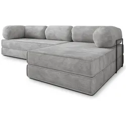 ECKSOFA ETERA modulares Boneless Sofa mit Schlaffunktion Hellgrau Kordstoff