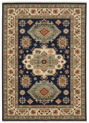 Style Haven Leander Tribal Medallion Navy/ Multi Fringed Wool Blend Area Rug.