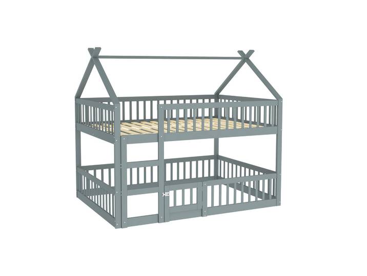 Stilvora Etagenbett 140/200 cm in Grau mit Treppe und Sicherheitszaun Loft-Design, Metall, Holz, 140x200 cm, Babymöbel & Kindermöbel, Kinderzimmer & Jugendzimmer, Stockbetten