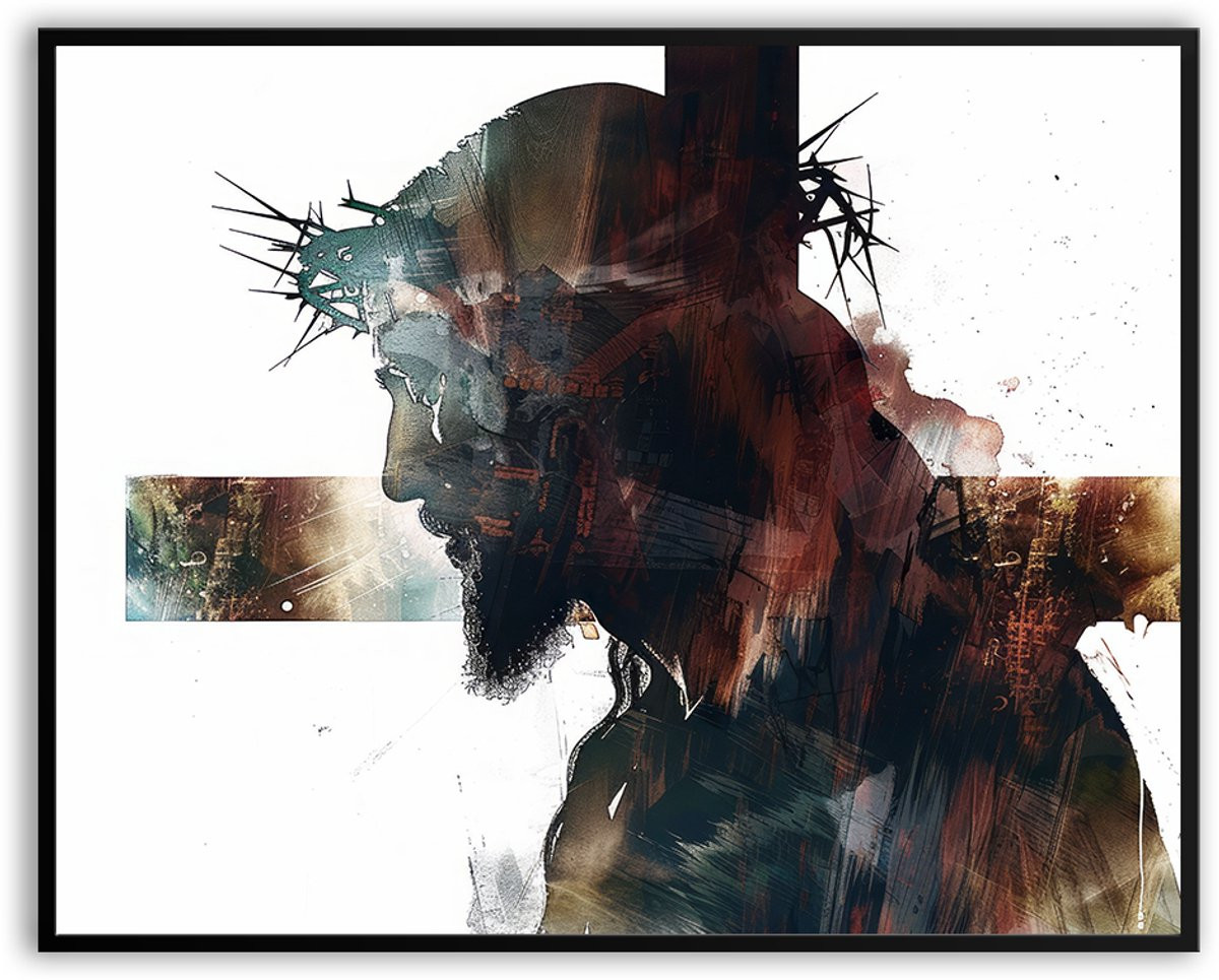 Christelijke poster met Jezus en kruis voor in een fotolijst, 40 x 50 cm