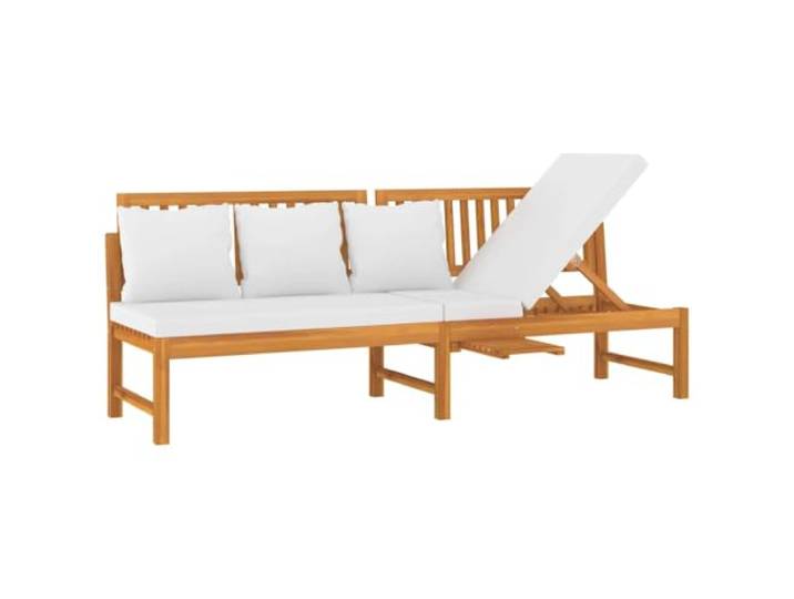 HFMDRMU Tagesbett aus massivem Akazienholz mit cremeweißen Kissen, 200x60x75 cm, klappbares Design für Garten und Terrasse