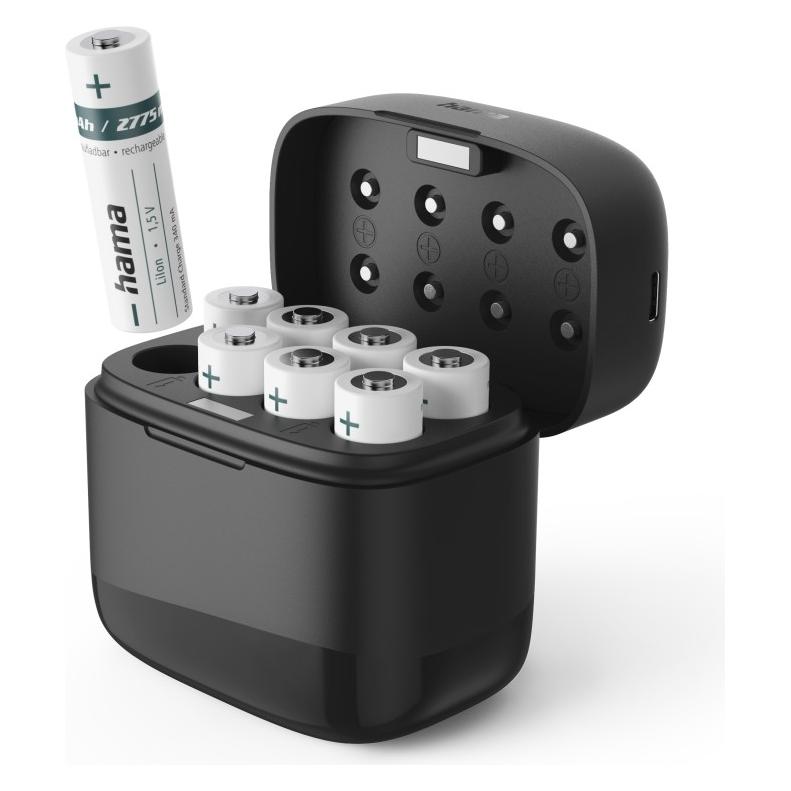 Hama Akku-Ladegerät mit 8x AA Li-Ion-Akku, 2000 mAH, Einzelschacht-Ladung, USB-C (AA) (00223560)