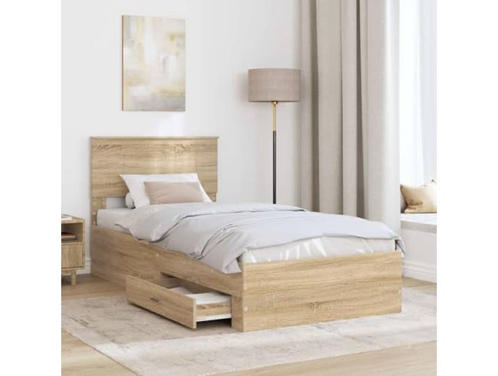 KTHLBRH Bettgestell mit Schubladen Eiche Sonoma 90 x 190 cm Technisches Holz, integrierter Behälter, modernes Design, einfach zu montieren