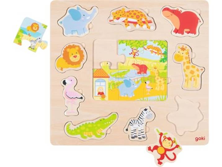 Goki - Puzzeldieren van de dierentuin bodem, meerkleurig (57374)