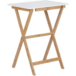 Relaxdays Klapptisch, Bambus, HxBxT: 63 x 47,5 x 37 cm, platzsparend, belastbar, klappbarer Beistelltisch, weiß-natur