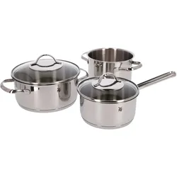WMF Provence Plus Topf-Set Bratentopf (2,5l), Fleischtöpfe(1,9l), (3,3l), (5,7l), Stielkasserolle (1,7l) silber
