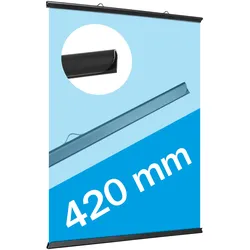 1 x Posterklemmschiene DIN A2 Ober- und Unterteil (42 cm) Schwarz Hart-PVC - Klemmschiene zum Aufhängen von Postern und dünnen Displays - Kunststoff Posterschiene Posterleiste mit 2 Hängern
