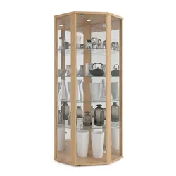 ECKVITRINE 56,5/56,5/176 cm mit Spiegel, LED & Schloss