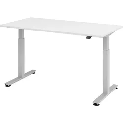 bümö elektrisch höhenverstellbarer Schreibtisch weiß 160x80 cm, Gestell: Silber - Büroschreibtisch höhenverstellbar elektrisch, elektrischer