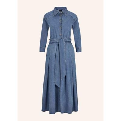Midikleid MADELEINE "Kleid Jeanskleid mit Kellerfalten", Damen, Gr. 36, blau, Kleider Midikleid