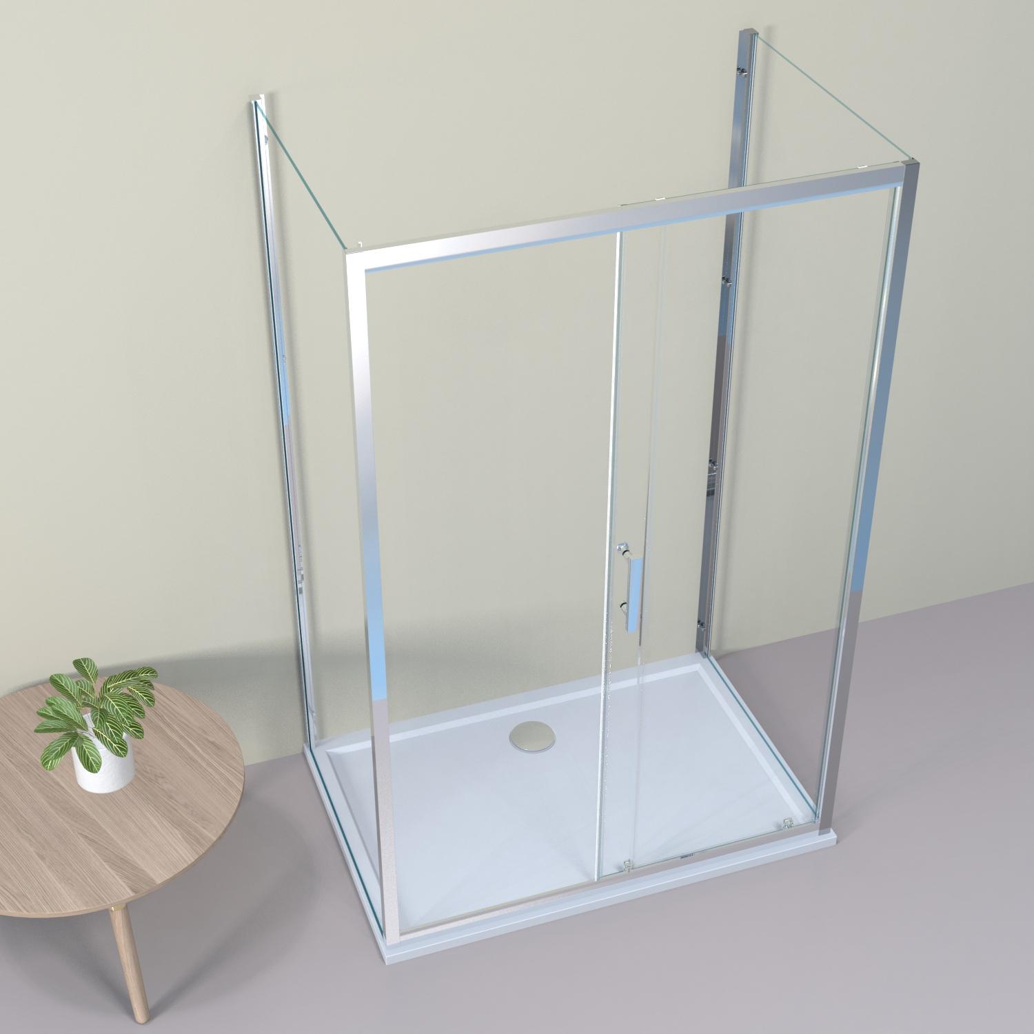 LEMMO U-Formen Nischentür Schiebetür mit Rahmen ESG Glastür 700-1000mm X 1000-1400mm Höhe 185cm