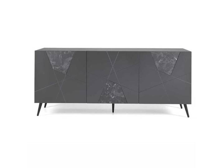 Buffet bas - ADEL - Inserts en verre effet marbre - L180 - Anthracite