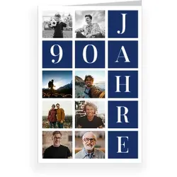 Einladungskarte 90. Geburtstag: Kreuzworträtsel 90 mit Fotos in Weiß