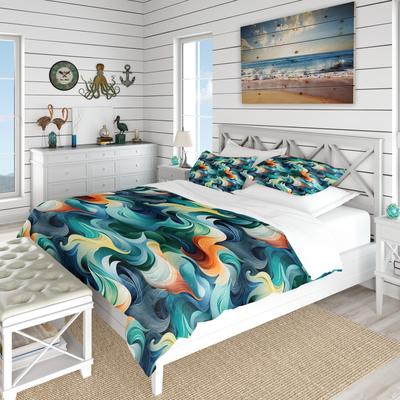 DESIGN ART "Designart ""Deep Sea Dive Plunge Waves"" Blue Abstract Bed Cover Set With 2 Shams"