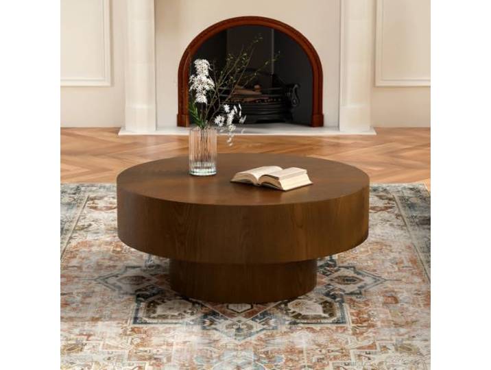 YYZIWYUN Runder Couchtisch in Trommelform Aus Geriffeltem Holz Runder Couchtisch Im Modern-Stil Mit Stabilem Standfuß – Ideal Als Beistell- Oder Couchtisch Für Kleine Wohnungen
