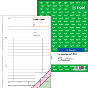 Sigel Lieferscheinbuch LI 535, A5, 2 Blatt Blaupapier, mit Empfangsschein, 3x50 Blatt