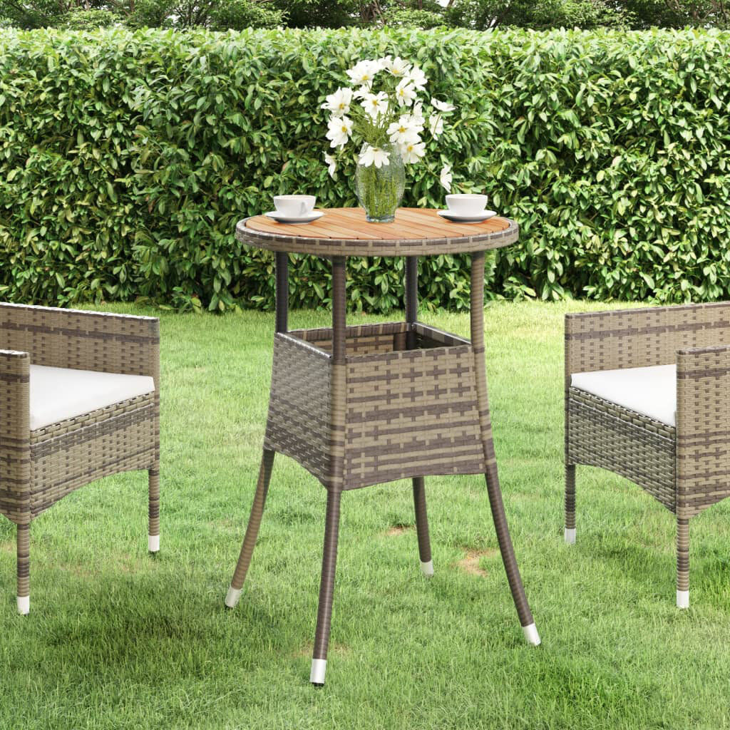 Ebern Designs Garden Rattan/Steel/Wooden Dining Table Grey 75 x 60 x 60cm
