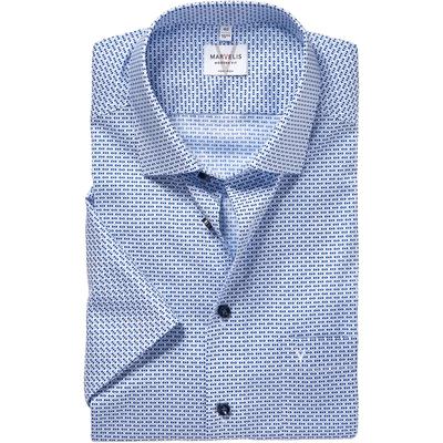 Kurzarmhemd MARVELIS, Herren, Gr. 42, N-Gr, blau (bleu), Web, Obermaterial: 100% Baumwolle, gemustert, tailliert normal, gerader Abschluss, Hemden, mit New-Kentkragen, modern fit, bügelfrei