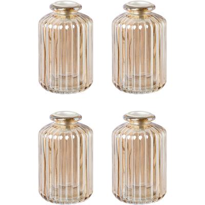 Kerzenhalter CREATIV DECO "Weihnachtsdeko", gold (goldfarben), H:10cm Ø:6cm, Glas, Kerzenhalter, Kerzenhalter, Glas mit hübscher Reliefstruktur