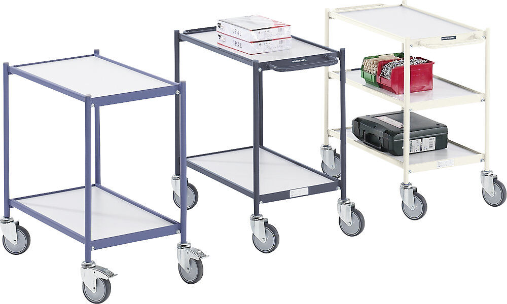 Tischwagen, Tragfähigkeit 150 kg, mit Schiebegriff, 2 Etagen, 4 Lenkrollen eurokraft pro