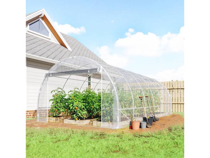 Outsunny Serre Tunnel 18m² Acier Galvanisé Bâche PE Transparent