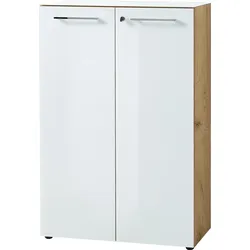 AKTENSCHRANK "Muenchen" Glasfront Soft-Close Abschließbar, Chalet-Eiche-Nb./Weiß 80x37x120cm