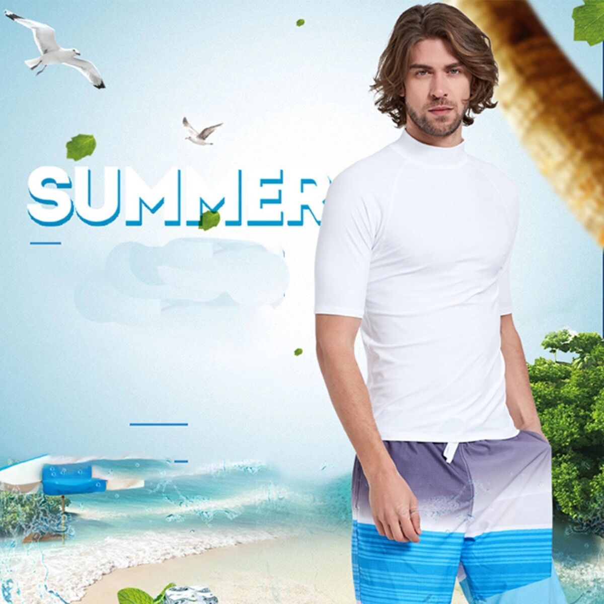 INF Kurzarm Quick-Dry Rash-Guard Top – UV-Schutz, Nylon-Spandex, leichtes Wetsuit-Shirt für Schwimmen und Wassersport XXL Weiß