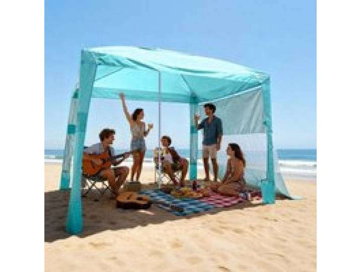 VEVOR Strand-Cabana, 2,4 x 2,4 m Strandzelt mit Seitenwand, UPF 50+ Sonnenschutz, Strandpavillon mit Sandsäcken, höhenverstellbarer & tragbarer Sonnenschutz für Familie und Freund, Grün