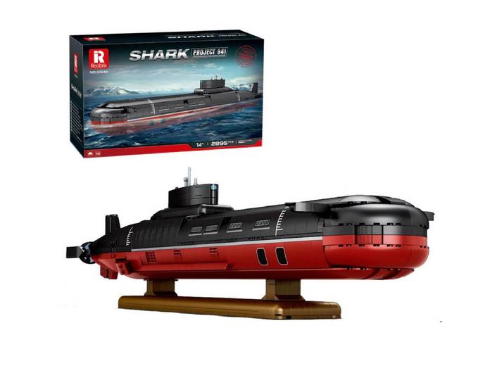Reobrix 33048 Spielbausteine, (Konstruktionsspielzeug, 2895 St., 1 Modell aus 2895 Bausteinen), 67 cm langes U-Boot mit abnehmbarem Präsentationsständer