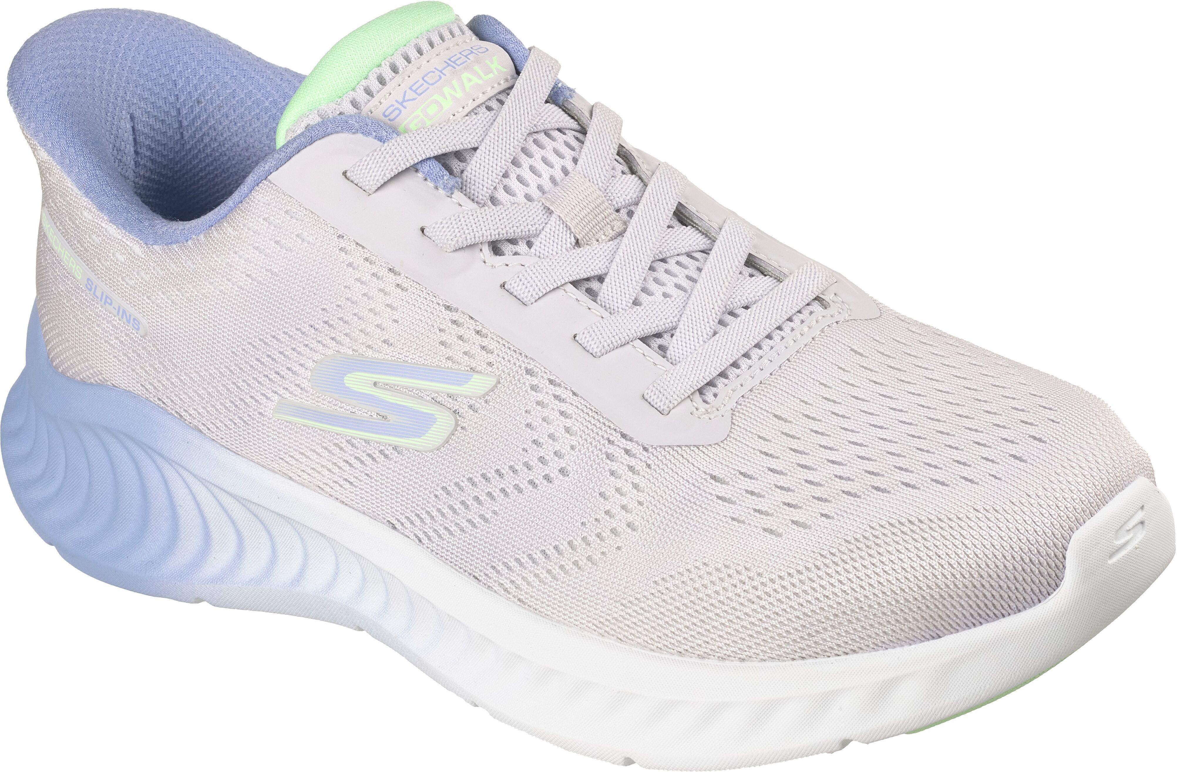 Slip-On Sneaker SKECHERS "GO WALK NOW-KHLOE", Damen, Gr. 38, Textil, weiß (hellgrau), Schuhe Slip-On Sneaker, Freizeitschuh mit Fersenkissen und Slip-ins Technologie