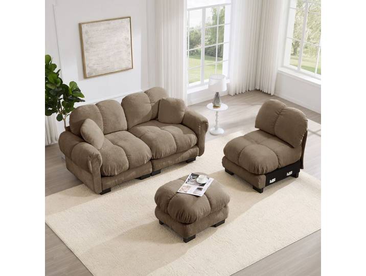 VUENOR Canapé d'angle modulable 260x149 cm marron – ottomane mobile 3 places