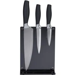 Excellent Houseware Qualitäts-Messer-Set, 3-tlg., mit Acrylhalter, Edelstahl, Softgriffe, Küchenmesser, Schwarz
