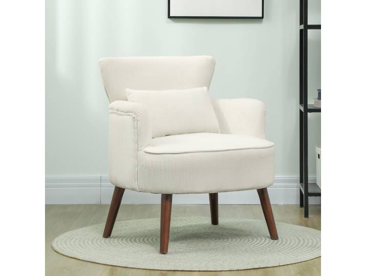 HOMCOM Fauteuil Moderne Rembourré avec Pieds Bois Crème