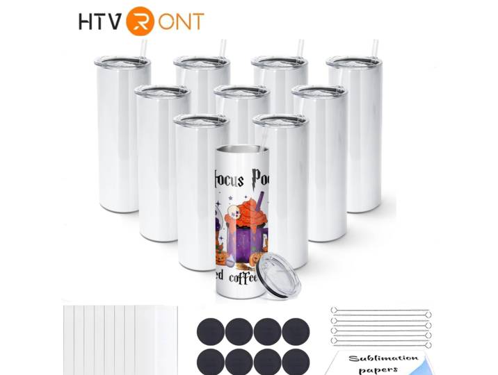 HTVRONT 24/48Pcs Gobelets droits de 20oz vierges pour sublimation, en acier inoxydable, avec papier de sublimation
