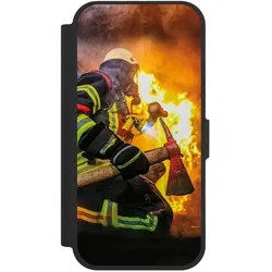 Nivocase Klapphülle für Apple iPhone 17 Handyhülle aus Kunst Leder NIVOflip schwarz Feuer Feuerwehr (Apple iPhone 17), Smartphone Hülle, Schwarz