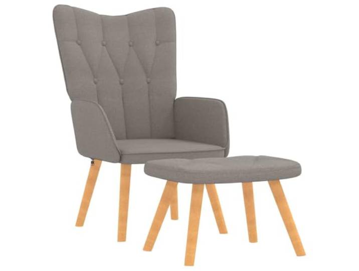 KTHLBRH Relaxsessel mit Fußstütze, Taupe aus Stoff und Holz 7 dekorative Knöpfe, Stahlgestell, Hevea-Beine, max. Belastung 110 kg, Montage erforderlich