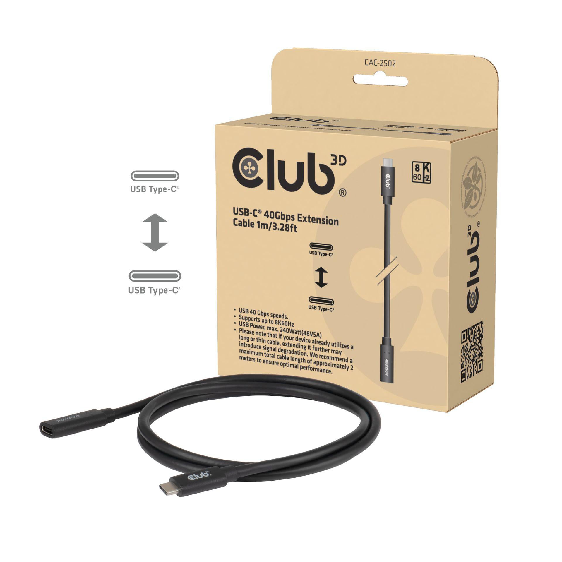 Club3D Club 3D CAC-2502 USB-C® 40Gbps Extension Cable 1m/3.28ft 240W 8K60Hz M/F
