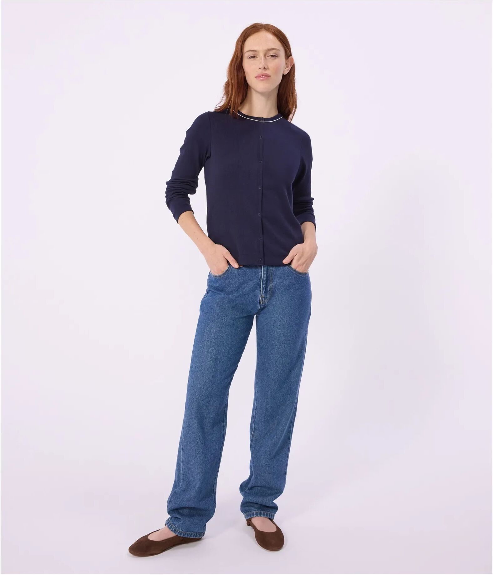 Petit Bateau Cardigan Côtelé Uni Bleu marine S