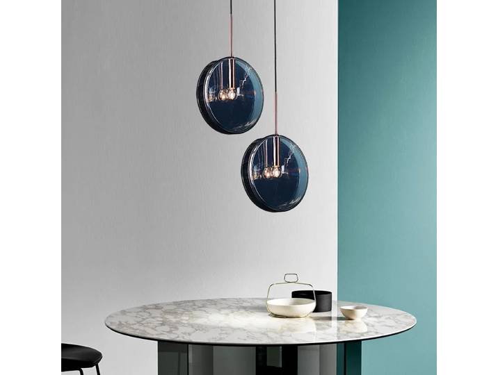 SANDYHA Lustre moderne en verre bleu foncé, design nordique, idéal pour salle à manger, chambre à coucher, bar, café, étude, tête unique