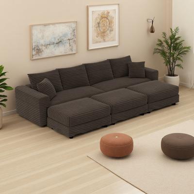 ZWYO HOSIMU "102.4"" Plush Corduroy 4-Seater Cloud Sofa with 3 Ottomans and Convertible Design"