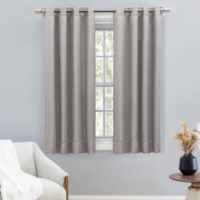 Ricardo Trading Premium Grasscloth Soft Sheen Grommet Short Curtain Panel w/ Pull Wand