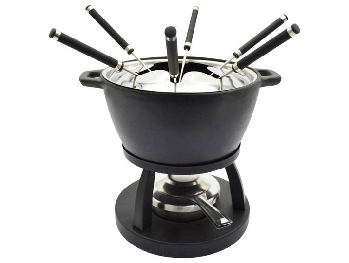 Mäser Fondueset, Schwarz, Metall, 10-teilig, Spritzschutz mit integrierter Gabelhalterung, Freizeit & Co, Herbstartikel & Winterartikel