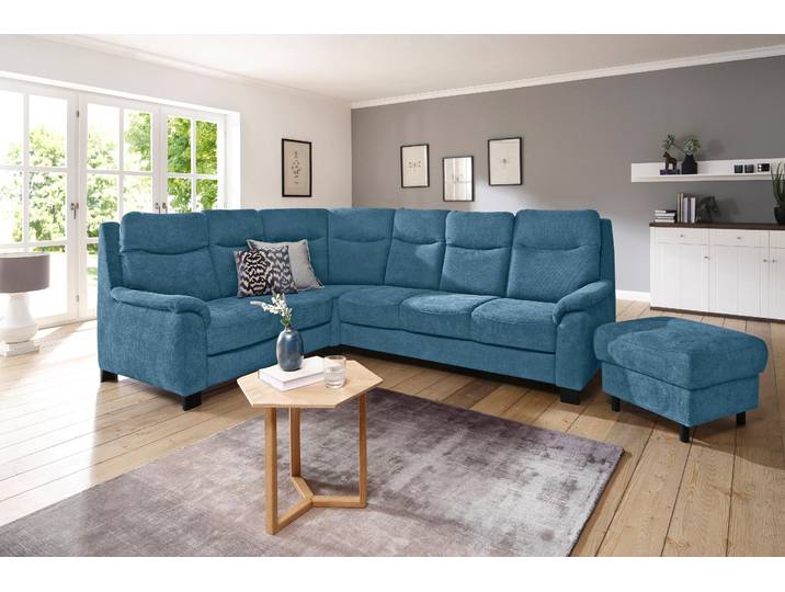 Ecksofa, Luxus-Microfaser, Blau, 265×215 cm, Federkern, Kopfteilverstellung, Vintage, Home Affaire