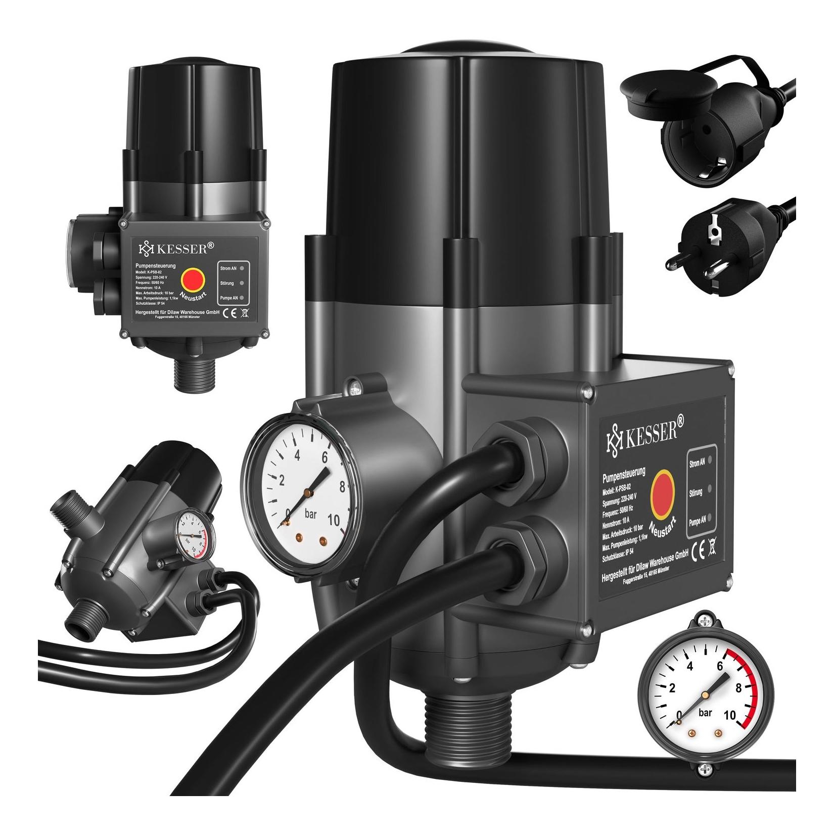 KESSER® Pumpensteuerung mit Baranzeige mit Kabel 10 bar Druckwächter elektrisch Druckschalter überwacht den Wasserdruck - automatisches Ein- und Ausschalten